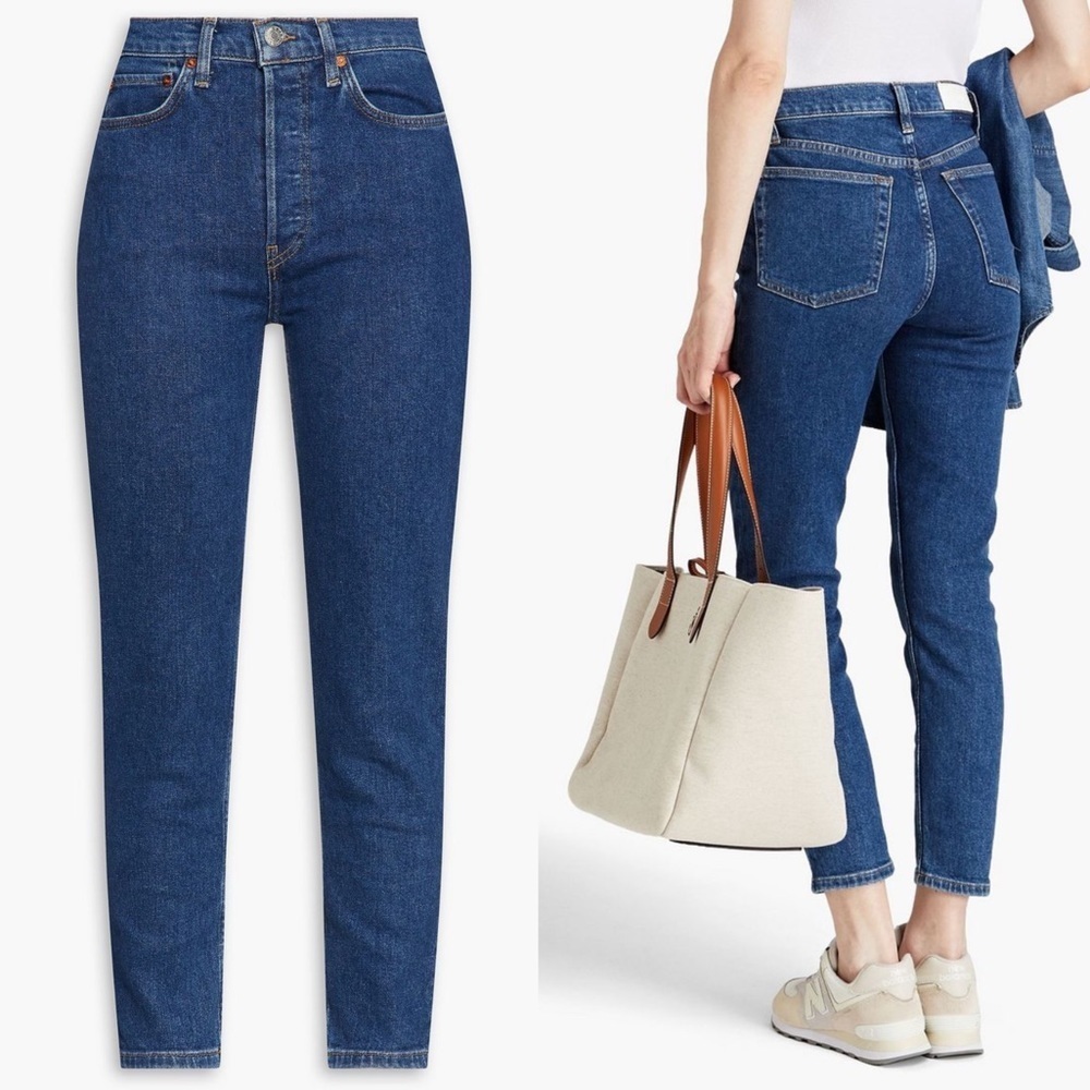 NWT Redone 90s High Rise Ankle Crop in Western ( dark wash ) Rinse Re/Done Denim